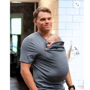 Lalabu Dad Shirt Mens Large Gray Kangaroo Pouch Baby Wearing Carrier T-Shirt